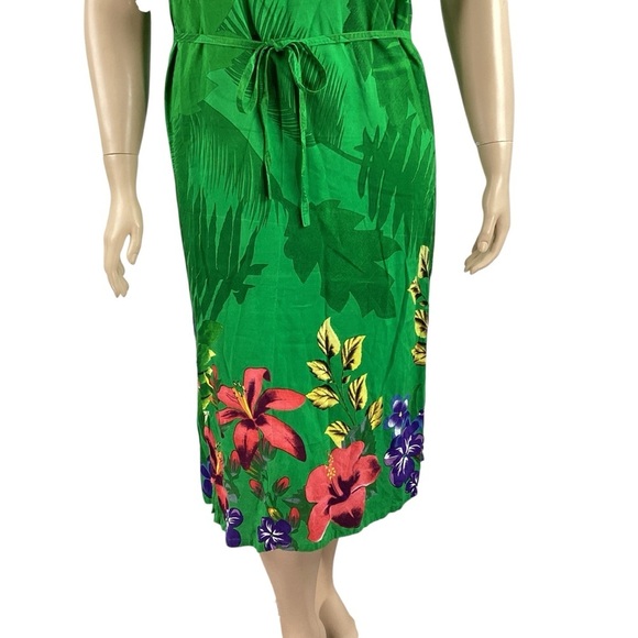 Serengeti Tahitian Dreams Green Floral Midi Dress Rayon Sleeveless PXL - Picture 3 of 6